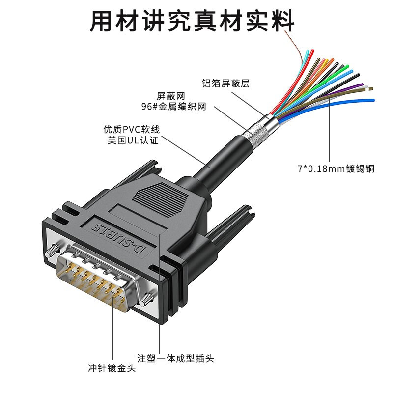 炬信科技(JUXIN) DB9线232串口DB15连接线DB25单头端子线公头母头9针屏蔽线 【注塑款】DB25母头 单头线 8米